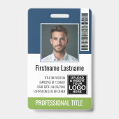 カスタム社員 - 写真、バーコード、ロゴ、名前 バッジ (正面)