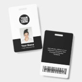 カスタム社員 – 写真、バーコード、大きなロゴ、名前 バッジ (表裏)