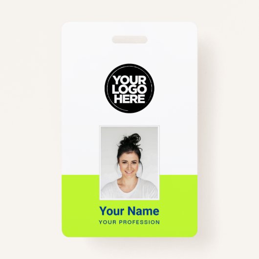 カスタム社員 – 写真、バーコード、大きなロゴ、名前 バッジ (正面)