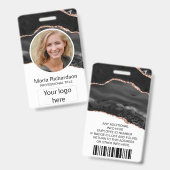 カスタム社員、写真、ロゴ、名前バッジ（黒） バッジ (表裏)