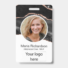カスタム社員、写真、ロゴ、名前バッジ（黒） バッジ
