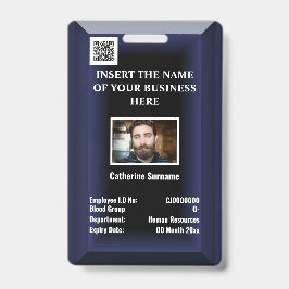 カスタム社員IDカード | ロゴ写真 ネイビーブルー バッジ