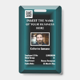 カスタム社員IDカード | ロゴ写真 青緑 バッジ