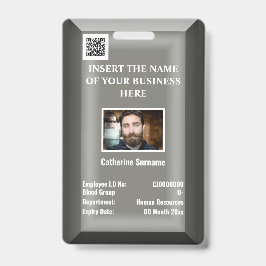 カスタム社員IDカード|写真ロゴ シルバーグレー バッジ