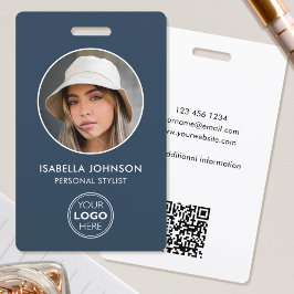 カスタム社員IDバッジ モダンラウンド写真 青 バッジ