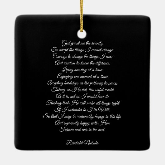 カスタム祈りの言葉曲引用文エレガント黒 セラミックオーナメント (裏面)