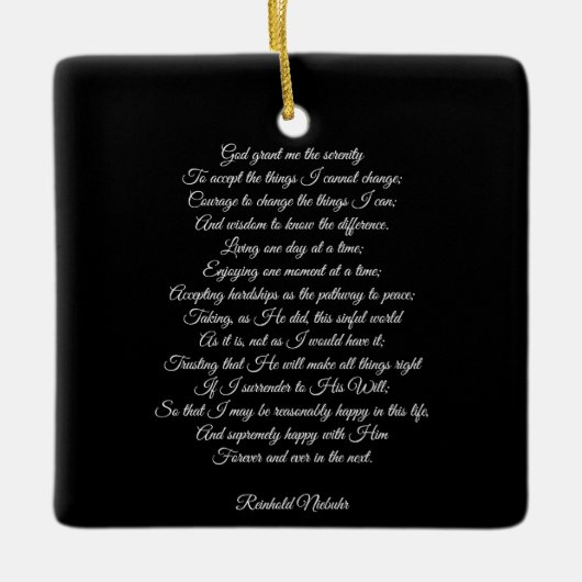 カスタム祈りの言葉曲引用文エレガント黒 セラミックオーナメント (正面)