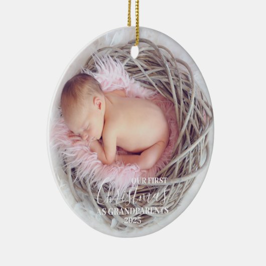 カスタム祖父母の初めてのクリスマス セラミックオーナメント (右)