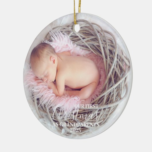カスタム祖父母の初めてのクリスマス セラミックオーナメント (左)