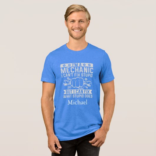 カスタム私はおもしろい愚かな修正できない整備士である トライブレンドＴシャツ (正面全面)