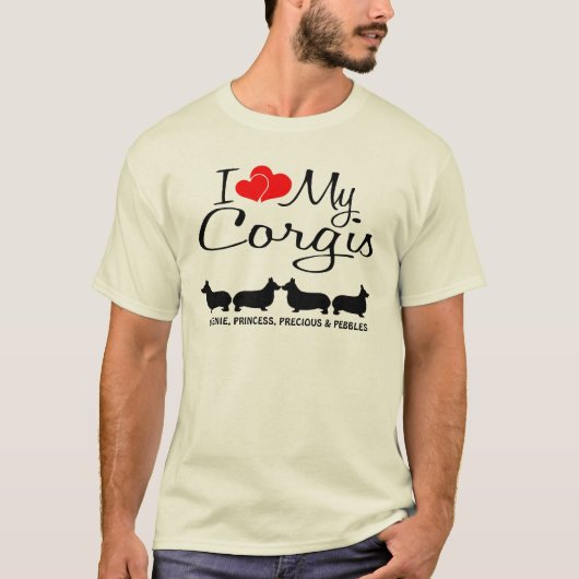 カスタム私は4つのコーギーが大好き Tシャツ (正面)