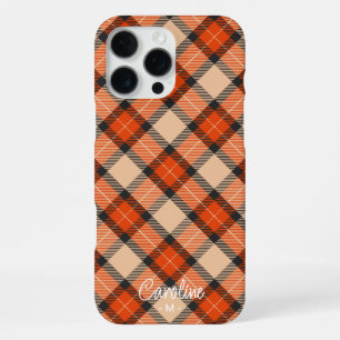カスタム秋かぼちゃオレンジ茶色タータンチェック模様 iPhone 16 PRO MAXケース