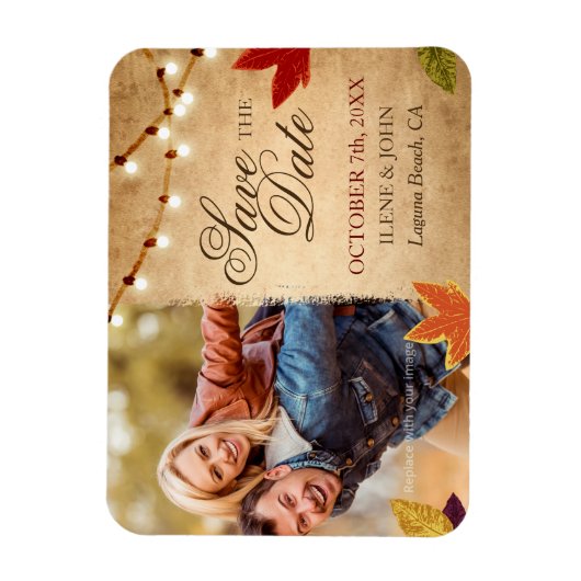 カスタム秋の結婚式の日付を保存するフォトマグネット マグネット (縦)