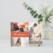 カスタム秋の結婚式モダンオレンジフォトコラージュ ポストカード (スタンド正面)