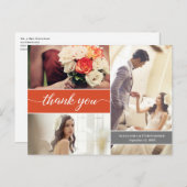 カスタム秋の結婚式モダンオレンジフォトコラージュ ポストカード (正面/裏面)