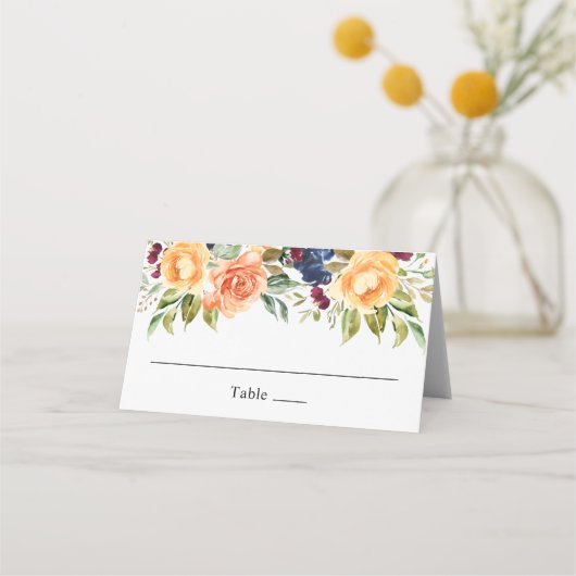 カスタム秋フローラウォーター結婚カラー プレイスカード (正面)