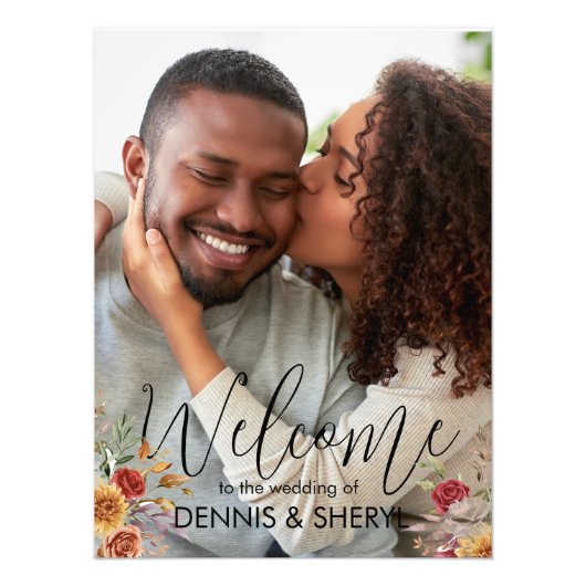 カスタム秋フローラモダン結婚のサイン フォトプリント            (正面)