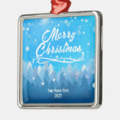 カスタム穏やかな青い雪の森メリークリスマス メタルオーナメント (左)