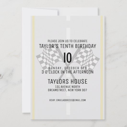 カスタム競市松模様に走旗誕生日パーティー 招待状 (正面)