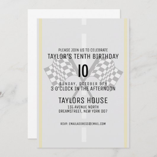 カスタム競市松模様に走旗誕生日パーティー 招待状 (正面/裏面)