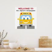 カスタム笑顔の黄色いバススクールウェルカムポスター ポスター (キッチン)