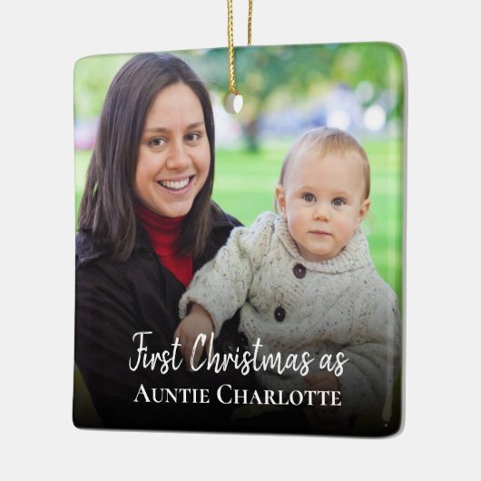 カスタム第1回クリスマスおばさん2フォトホワイトスクリプト セラミックオーナメント (左)