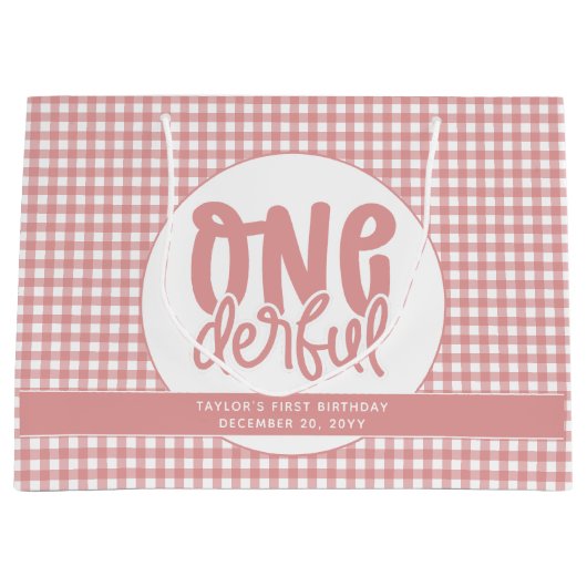カスタム第1回バースデーキュートパステルピンクオンダーフル ラージペーパーバッグ (正面)