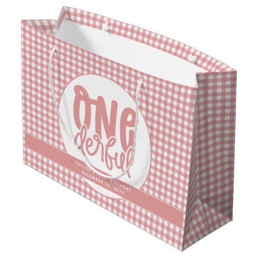 カスタム第1回バースデーキュートパステルピンクオンダーフル ラージペーパーバッグ (裏面アングル)