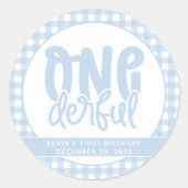 カスタム第1回バースデーキュートパステルブルーオンダーフル ラウンドシール (正面)