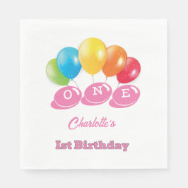 カスタム第1回誕生日ソフトピンクガールの名前パーティー スタンダードランチョンナプキン