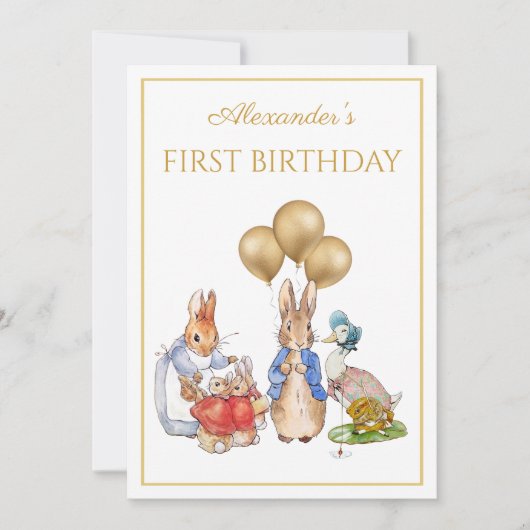 カスタム第1回誕生日ピーターとジョセフィーヌバニー 招待状 (正面)