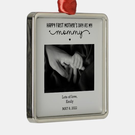 カスタム第1母の日の写真かわいいミニマリスト メタルオーナメント (右)
