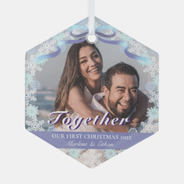 カスタム第1結婚したクリスマスライトパープルブルートーン ガラスオーナメント