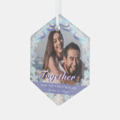 カスタム第1結婚したクリスマスライトパープルブルートーン ガラスオーナメント (正面左)