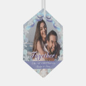 カスタム第1結婚したクリスマスライトパープルブルートーン ガラスオーナメント (正面右)