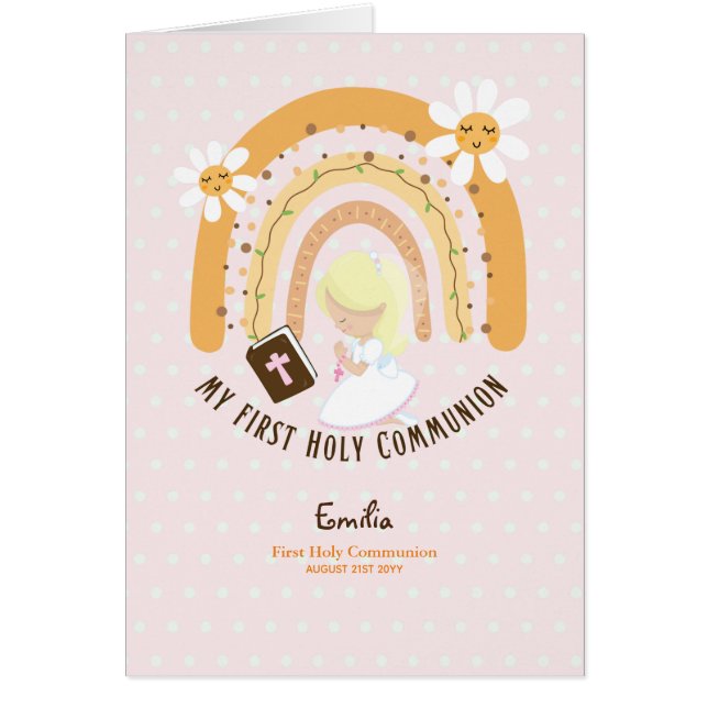 カスタム第1聖餐式かわいい金髪の女の子 (正面)