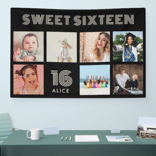カスタム第16回誕生日パーティフォトコラージバナー 横断幕 (トレードショー)