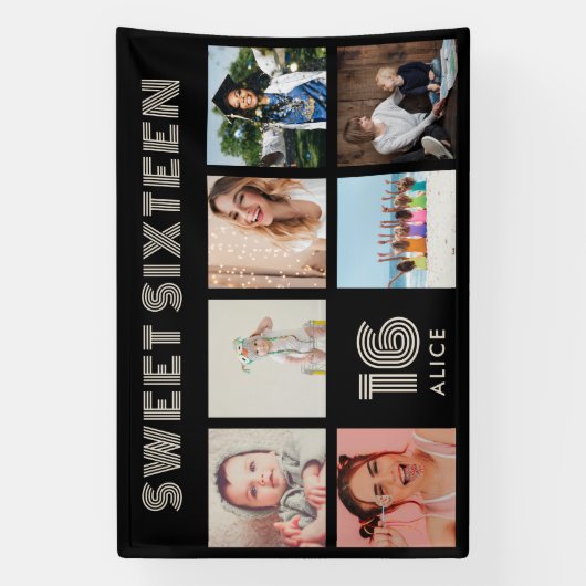 カスタム第16回誕生日パーティフォトコラージバナー 横断幕 (縦)