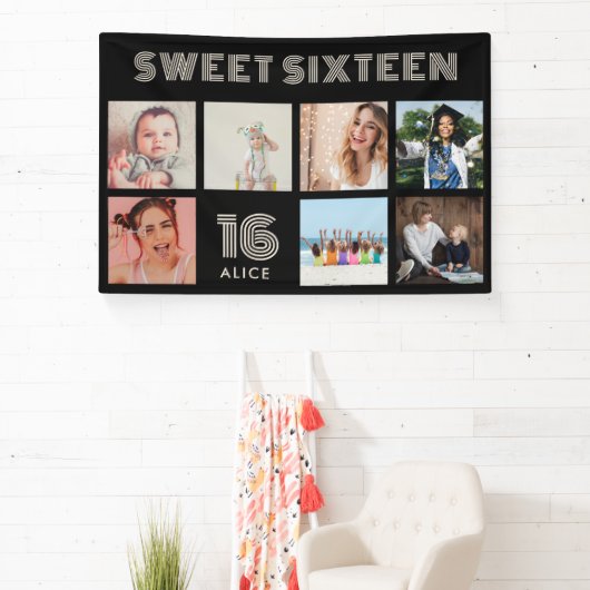 カスタム第16回誕生日パーティフォトコラージバナー 横断幕 (インサイチュ)