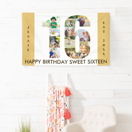 カスタム第16期誕生日パーティーニュートラルフォトコラージュ 横断幕 (インサイチュ)