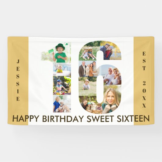カスタム第16期誕生日パーティーニュートラルフォトコラージュ 横断幕 (横)