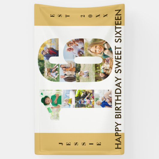 カスタム第16期誕生日パーティーニュートラルフォトコラージュ 横断幕 (縦)