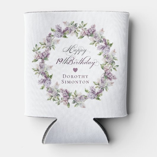 カスタム第19誕生日パープル薄紫春花 缶クーラー (正面)