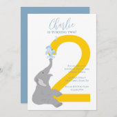 カスタム第2誕生日象モダン招待状 招待状 (正面/裏面)