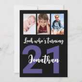 カスタム第21回生誕生日黒写真モダンコラージュ 招待状 (正面)