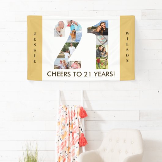 カスタム第21回誕生日パーティーニュートラルフォトコラージュ 横断幕 (インサイチュ)
