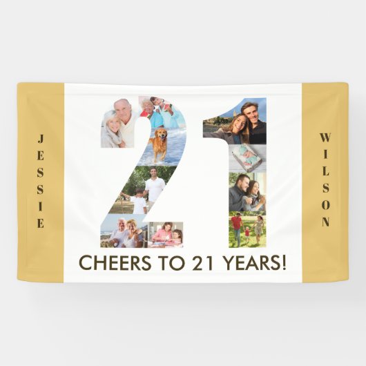カスタム第21回誕生日パーティーニュートラルフォトコラージュ 横断幕 (横)