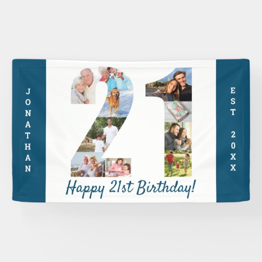 カスタム第21回誕生日パーティーフォトコラージュ 横断幕 (横)
