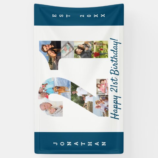 カスタム第21回誕生日パーティーフォトコラージュ 横断幕 (縦)