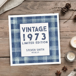 カスタム第40回ギンガムブルー誕生日パーティー スタンダードカクテルナプキン